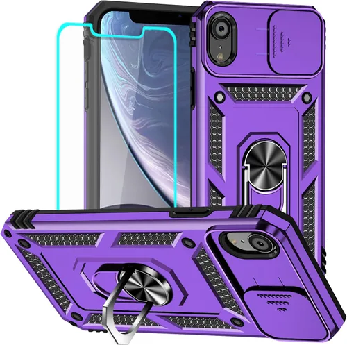 Miniatura 39 de HNHYGETE Funda para iPhone XR con protector de pantalla HD: [grado militar de 20 pies probada en caídas] Funda protectora para cámara deslizante a