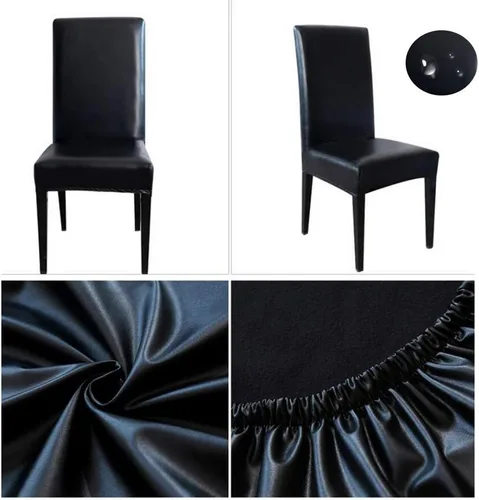 Miniatura 6 de FLYPARTY Funda elástica de piel sintética sólida impermeable para silla de comedor, extraíble, lavable, funda protectora para silla de comedor