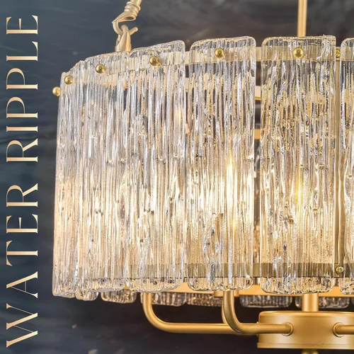 Miniatura 8 de CATINER Candelabro de cristal de 20 pulgadas, moderno, 6 luces, lámparas de tambor dorado, iluminación colgante de techo de lujo para entrada