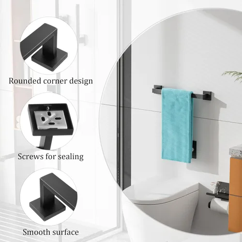 Miniatura 3 de Alise Toallero negro, toallero de 16 pulgadas para baño, toallero de acero inoxidable SUS304 montado en la pared, colgador de toallas resistente
