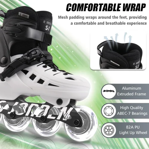 Miniatura 2 de Patines en línea para niños y niñas, 4 tamaños ajustables con ruedas en línea y ruedas completamente iluminadas para mujeres y hombres, carcasa