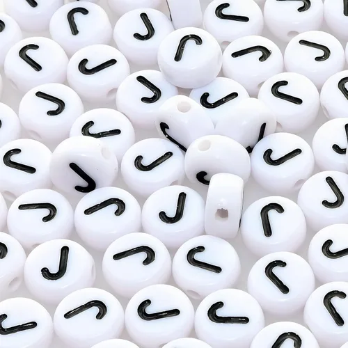 Miniatura 17 de Amaney - Cuentas de vocal A, 100 piezas de 0.276 x 0.157 in, blanco, redondo, acrílico, negro, alfabeto para fabricación de joyas Black-a