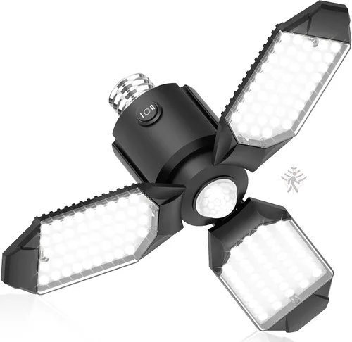 toberich Luz de garaje con sensor de movimiento, luz de taller con sensor de movimiento de 8000 lm con 3 modos de interruptor, bombilla activada por