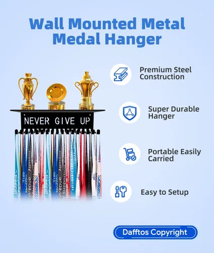 Miniatura 2 de Dafftos Soporte de cinta para medallas, estante de exhibición de metal, organizador de trofeos, marco de premios, cinta de animación, gimnasia
