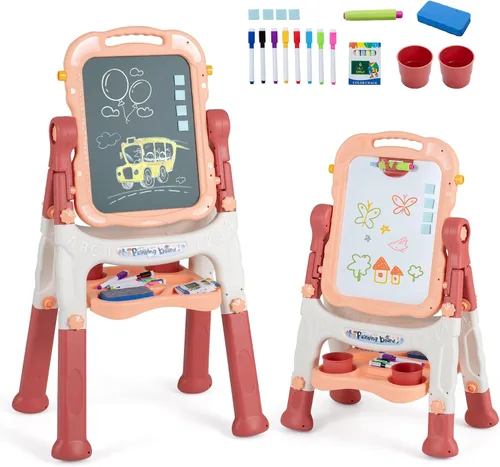 Miniatura 10 de Costzon 4-in-1 Height Adjustable Art Easel for Kids Magnetic Chalkboard & Whiteboard w/ Storage Tray and Detachable Design, No-Tool Assembly, Gift