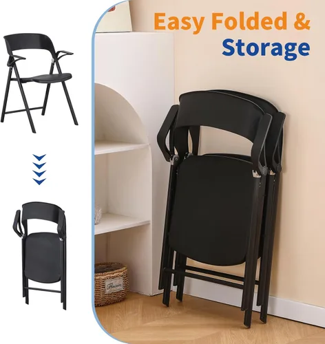 Miniatura 7 de Silla de oficina plegable, sillas plegables de plástico con reposabrazos desmontable, sillas de comedor apilables, silla plegable portátil