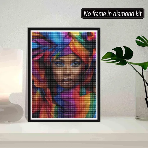 Miniatura 2 de SKRYUIE Kit de pintura de diamante 5D para mujer africana, arte de diamantes para bricolaje, afroamericano, taladro redondo completo, bordado