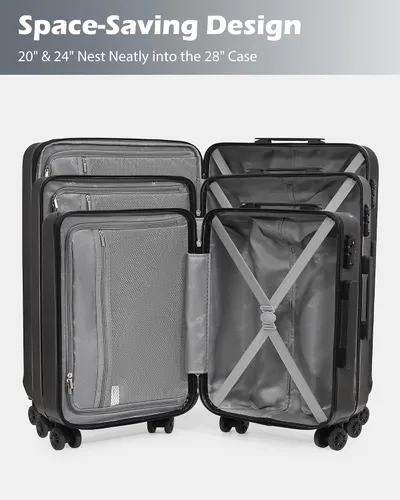 Miniatura 8 de Coolife Maleta Expandible PC+ABS Juego de 3 piezas con cerradura TSA Spinner 20in24in28in, plateado