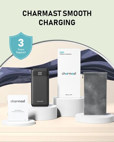 Miniatura 9 de Charmast Cargador portátil con cables incorporados, batería externa delgada de 10,000 mAh, cargador externo de alta velocidad con puerto USB C