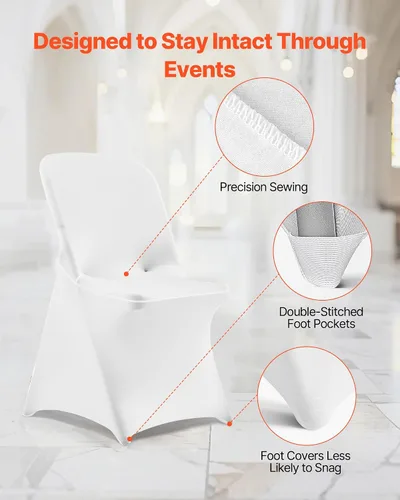 Miniatura 46 de VEVOR 150 fundas blancas para sillas de poliéster y elastano, fundas elásticas para bodas, fiestas, comedor, banquetes, sin pinzas, 150