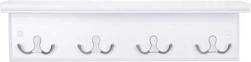 Miniatura 8 de SONGMICS Perchero colgante de entrada, estante de madera montado en la pared, con 4 ganchos dobles, estante flotante de pared, blanco ULHR42WT