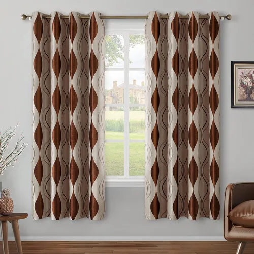 HOMEIDEAS Cortinas onduladas para oscurecer la habitación, 52 x 63 pulgadas de largo, color marrón y beige, juego de 2 paneles para dormitorio,