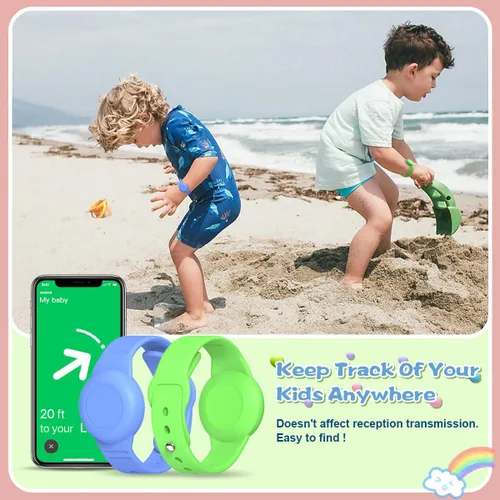 Miniatura 3 de Paquete de 4 pulseras compatibles con AirTag y collar Airtag para niños, de silicona suave, impermeable, soporte oculto para Airtag para niños