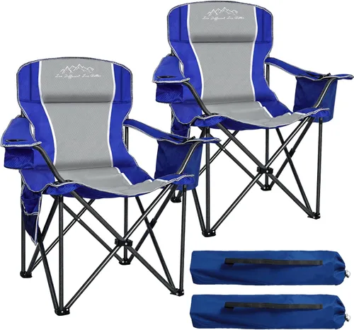 Miniatura 13 de Paquete de 2 sillas plegables de camping con respaldo alto, cómodas sillas grandes para exteriores para adultos, capacidad de 400 libras, silla