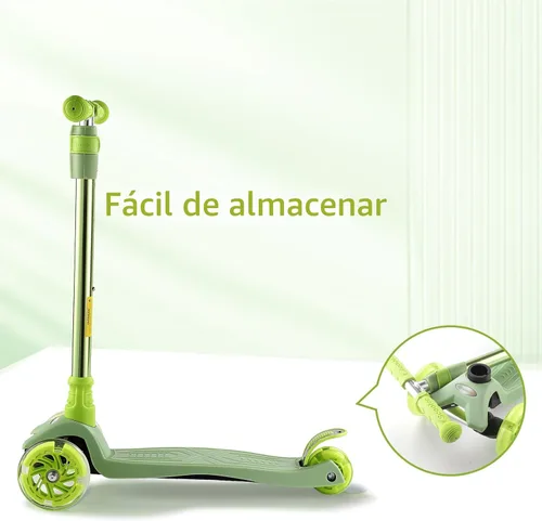 Miniatura 5 de Patinete de 3 ruedas para niños de 6 a 12 años, patinete infantil con ruedas iluminadas, diseño de cubierta resistente y 4 alturas ajustables, Verde