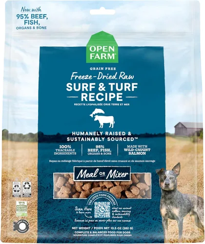 Open Farm, Comida para Perros Cruda Deshidratada, Trozos con 95% de Carne, Órganos y Hueso, Productos Orgánicos y Superalimentos, Comida Completa o