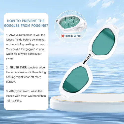 Miniatura 5 de Whale Gafas de natación ópticas para adultos, antivaho y a prueba de fugas, protección UV ajustable -2.0 a -7.0
