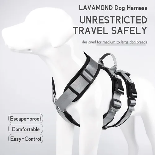 Miniatura 2 de Arnés grande para perro, sin tirones, a prueba de escapes, con asa, 4 hebillas, 2 anillos, acolchado suave, antideslizante, ajustable, arnés