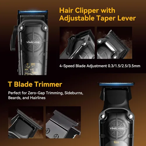 Miniatura 2 de Kit de cortapelos para hombre, kit de corte de pelo eléctrico profesional inalámbrico con pomada, recortadora de hoja en T sin brecha, protectores