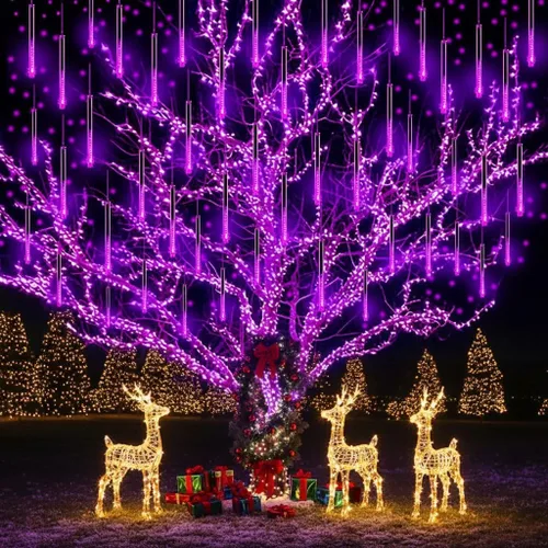Miniatura 10 de Decoración de Navidad al aire libre, 32 tubos de luces de lluvia de meteoritos para exteriores e interiores, luces en cascada de carámbano de nieve