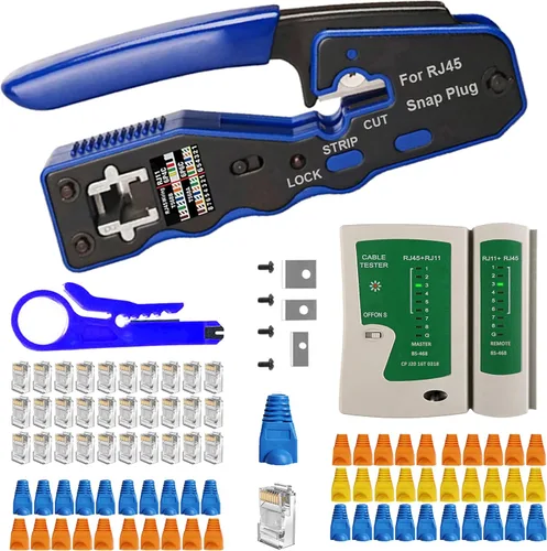 Miniatura 7 de TAIWAIN Kit de herramientas para pelacables de crimpado de red RJ45 Cat5/Cat6/Cat7 6P/8P/4P RJ11/RJ12/Juego de cortadores de reparación de cables