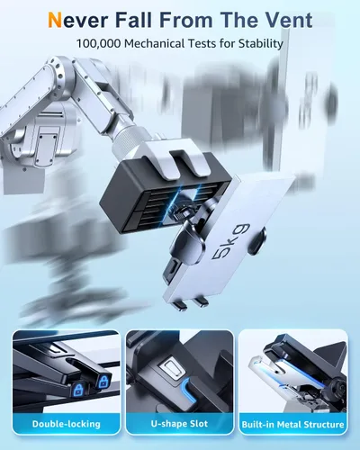 Miniatura 4 de Cargador de teléfono de coche certificado Qi2 para MagSafe, brazo plegable y ajustable de 360°, soporte magnético universal para pantalla de espejo