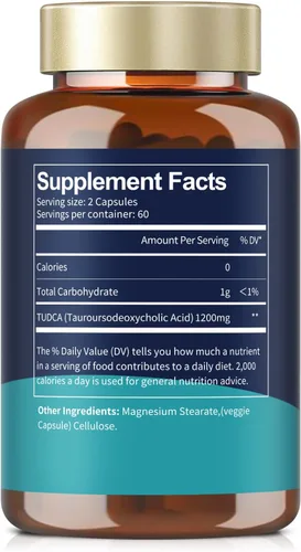 Miniatura 8 de Totaria TUDCA Suplemento de 1200 mg (ácido tauroursodesoxicólico), 120 cápsulas, suplementos hepáticos de sales biliares TUDCA ultra fuertes, Tudca