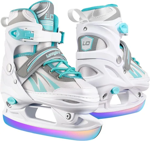 Patines de hielo ajustables para niños, niñas y niños, 4 tamaños ajustables para principiantes, patines de hockey sobre hielo para jóvenes y Azul