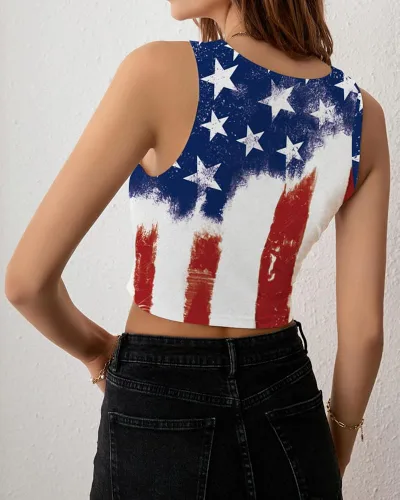 Miniatura 5 de Camiseta corta con bandera estadounidense para mujer, patriótica de Estados Unidos, para el 4 de julio, sexy, expuesta, suave, para verano, sin
