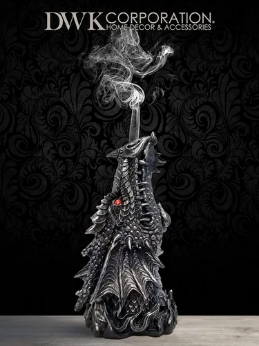 Miniatura 7 de DWK Estatua de quemador de incienso con cabeza de dragón mítica gótica medieval, de 12 pulgadas, con ventilación de humo de fosa nasal, acabado