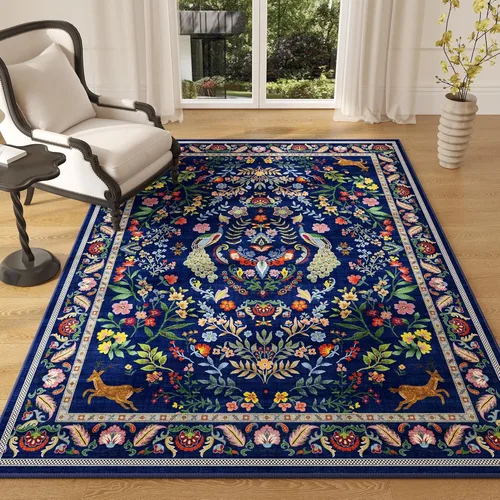 Miniatura 50 de Rugcomf Alfombra de pasillo lavable para cocina 2'6''x8' Alfombra de pasillo para entrada interior floral antideslizante alfombra suave para Azul