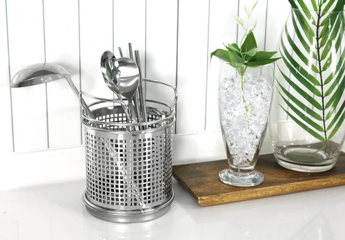 Miniatura 8 de LENITH Soporte redondo para utensilios de cocina de acero inoxidable – Base pesada para estabilidad – Utensilios de cocina con divisor extraíble