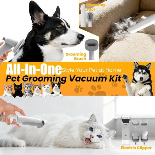 Miniatura 3 de FIXR Aspiradora para Aseo de Perros, Kit de Aseo para Mascotas Todo en Uno con Cortador de Pelo y Cepillo Anti-Desprendimiento, Aspiradora de Pelo
