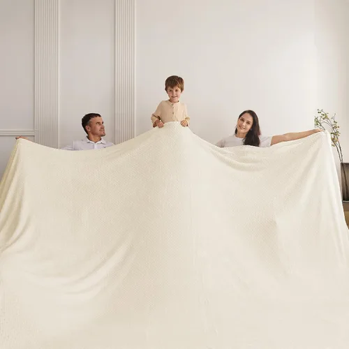Miniatura 12 de Manta de vellón extragrande King de 120 x 120 pulgadas, manta de franela jacquard 3D sin costuras, suave y acogedora, 10'x10', extra grande