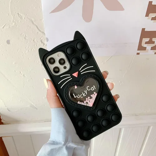 Miniatura 2 de Pop Case para iPhone 12/12 Pro, Funda de silicona con burbujas de gato negro afortunado de dibujos animados, brillo, estrellas, burbujas de arena