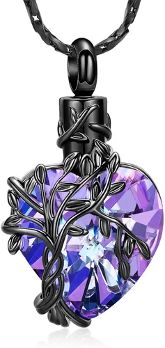 Miniatura 44 de Imrsanl Collar de urna de árbol de la vida con forma de corazón, joyería de cremación para hombres y mujeres, recuerdo, joyería conmemorativa