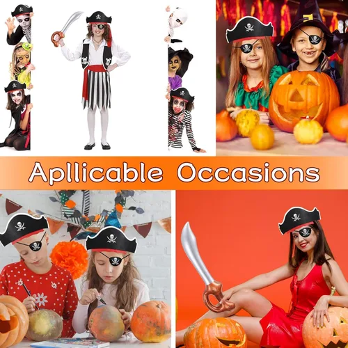 Miniatura 7 de Legigo Juego de 18 piezas divertidas de fiesta pirata, incluye 6 sombreros de pirata, 6 parches para ojos, 6 espadas inflables para fiesta pirata