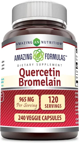 Amazing Nutrition Quercetina 800 mg con bromelina 165 mg Veggie Cápsulas Suplemento | Sin OMG | Sin gluten | Hecho en Estados Unidos | Adecuado para
