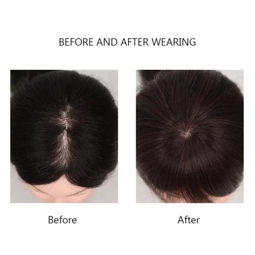 Miniatura 6 de Peluca de cabello humano para mujer, con clip corto y recto, para cabello fino, 2.8 x 3.9 in, 7.9 in, color negro natural