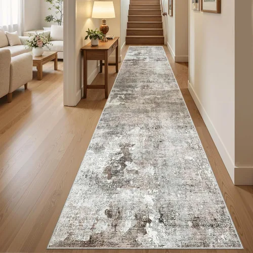 Miniatura 83 de Alfombra de pasillo Soalmost 2'6" x 10' lavable, alfombra antideslizante para cocina, baño, lavandería, alfombras vintage ultra delgadas para Beige