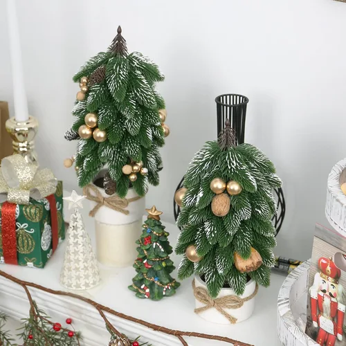 Miniatura 5 de 2 piezas de árbol de Navidad pequeño, piña de bayas doradas artificiales, mini decoración de árbol de Navidad de mesa, para bodas, vacaciones