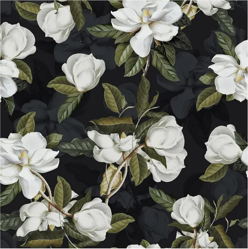 HAOKHOME Papel tapiz floral Gardenia removible de vinilo negro/blanco/verde, autoadhesivo de 17.7 pulgadas x 32.8 pies Negro/Blanco/Verde/Gris