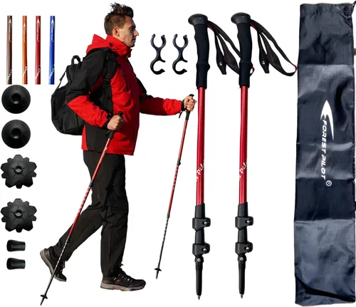 Miniatura 10 de FOREST PILOT Bastones de trekking – Aluminio ligero 7075 con cerradura abatible y accesorios todo terreno – Par de 2 bastones para senderismo