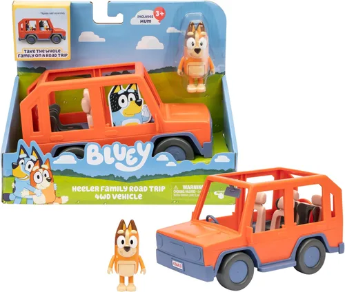 Miniatura 7 de Bluey Heeler - Coche de juguete familiar 4WD para niños pequeños con 4 figuras, tablas de surf y hoja de calcomanías, juego de simulación, juguetes