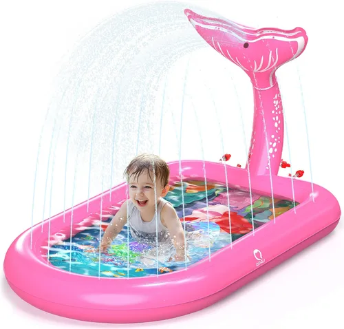 Miniatura 12 de QPAU Almohadillas de salpicaduras para niños pequeños de 1 a 3 años, tapete de juguete de elefante rosa para niños, tapete de juego al aire libre