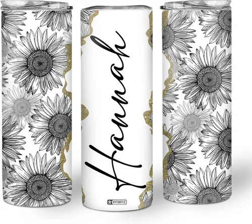 Hyturtle Vaso delgado de girasol personalizado, regalos de cumpleaños, día de la madre, para niñas y amigas, regalos de girasol para mujeres,