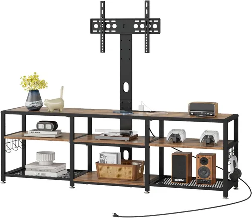 Miniatura 9 de VECELO Soporte de TV con soporte y tomas de corriente, centro de entretenimiento para televisores de 55/60/65/70/75 pulgadas, consola multimedia