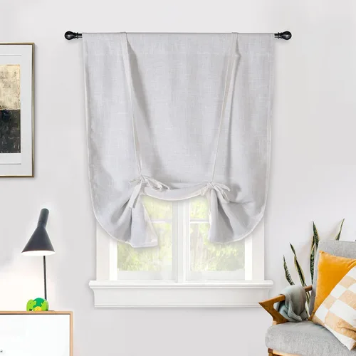 Miniatura 11 de DriftAway - Cortinas de Lino con Doble Capa, Blackout, de Atar, con Aislaje Térmico, Totalmente Forradas, Estilo Globo Romano, para Baño, con Lino