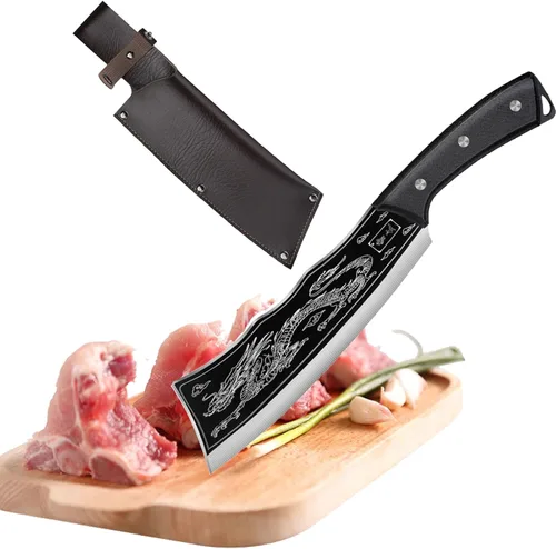 Cuchillo de asesinato de dragón, Chopper tallado en forma de dragón, cuchillo de cocina Afilado, cuchillo de dragón negro, versión japonesa de acero