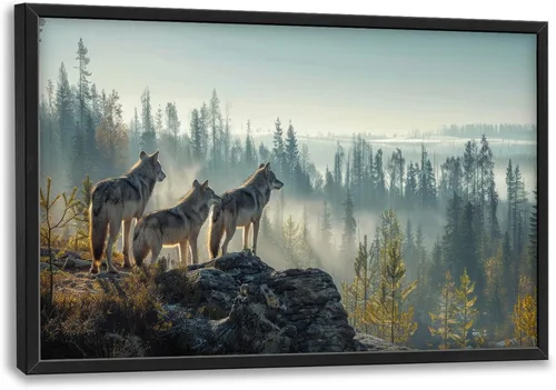 Miniatura 86 de Cuadros Grandes Enmarcados Arte de Pared para Sala de Estar, Lobos del Bosque Decoración de Pared de Gran Tamaño Lobo Animal Impresión en Lienzo